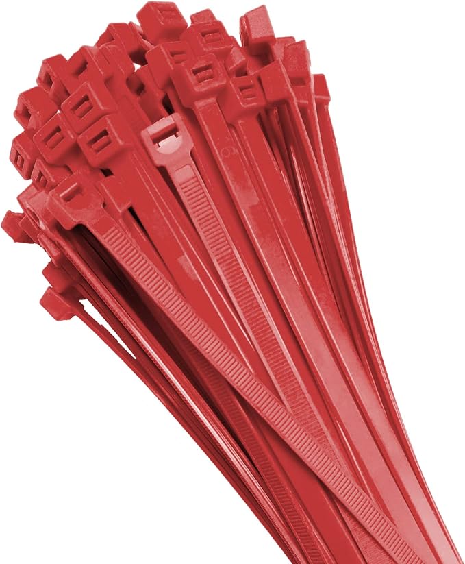 Electriduct 11" Nylon Cable Zip Ties Self-Locking Adjustable Plastic Ties - Red (100 Pack)