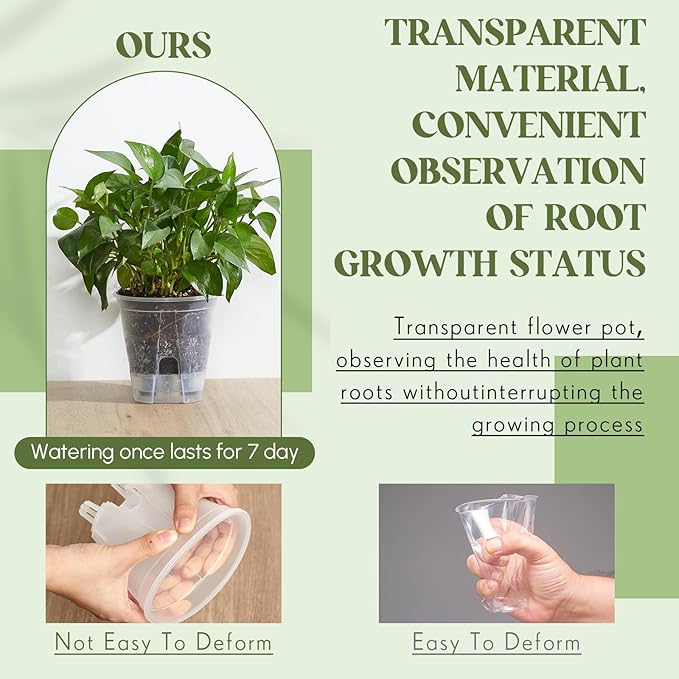 Wonderjune Self Watering Pots for Indoor Plants with Deep Reservoir and High Drainage Holes for Outdoor Plants and Flowers, Bare Root Planter (4.72'',Clear,1 Pcs)