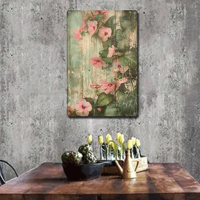 Metal Sign Tin Sign Vintage Wall Art Rustic Charm Impatiens Tin Sign for Shabby Chic Style Distressed Wood Art and Corrosion Resistant Home Deccor Store Home Decor for Club 12×16 Inches