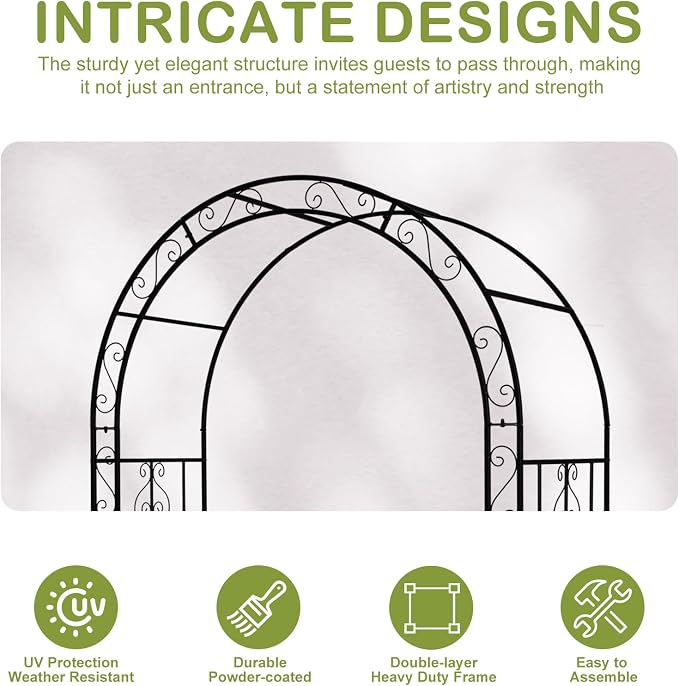 Garden Arch Trellis with Gate, Heavy-Duty Steel Frame Support Arbour Archway for Climbing Plant, Rose Vines, Vegetables, Outdoor Decoration for Lawn Backyard Party Wedding, Arc Top
