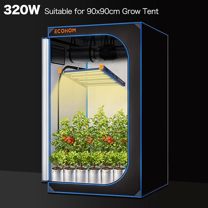 ECOHOM 320W LED Grow Light, Full Spectrum Dimmable Daisy Chain, Pro Bar Style for 3x3ft Grow Tent, Foldable & Hanging Growing Lamp for Indoor Plants Seedlings, Veg and Bloom