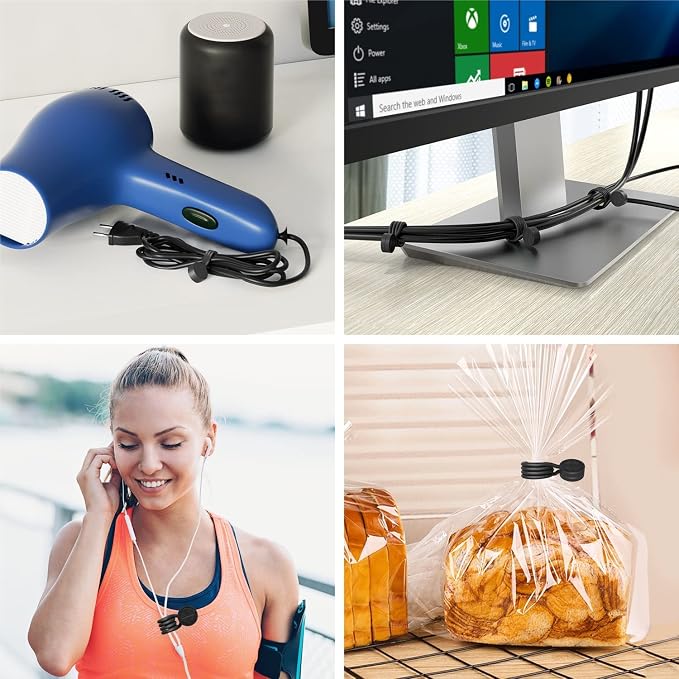 Magnetic Twist Ties, Reusable Silicone Cable Ties with Strong Magnet for Bundling and Organizing,Cord Wrap Clip Straps for Home or Office (Carbon Black-8 Packs)