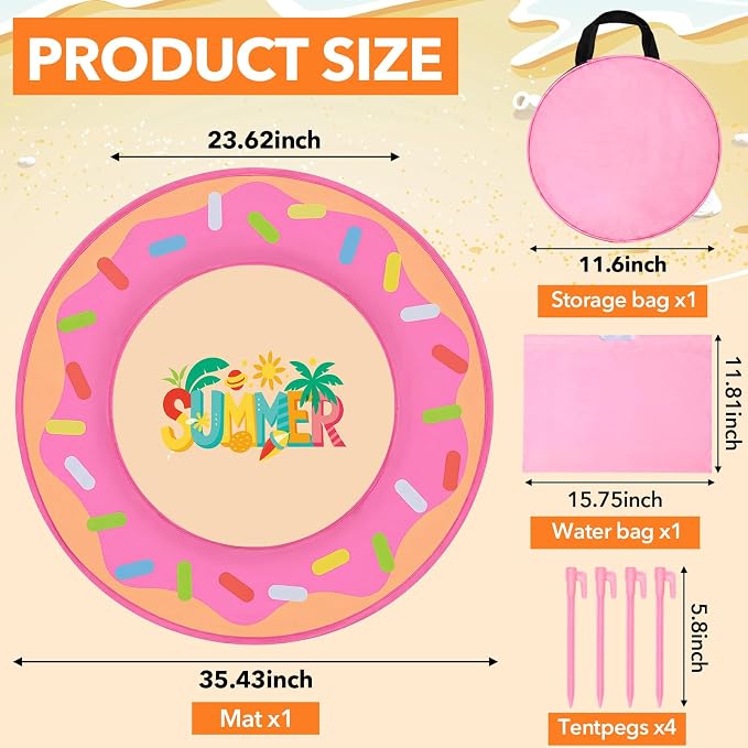 Hungdao Pop up Baby Beach Pool Portable Beach Pool for Toddler Cute Toddler Paddling Pit with Water Bag and Storage Bag for Infant Kids Boy Girl Outdoor Summer Camping Travel Vacation(Donut)
