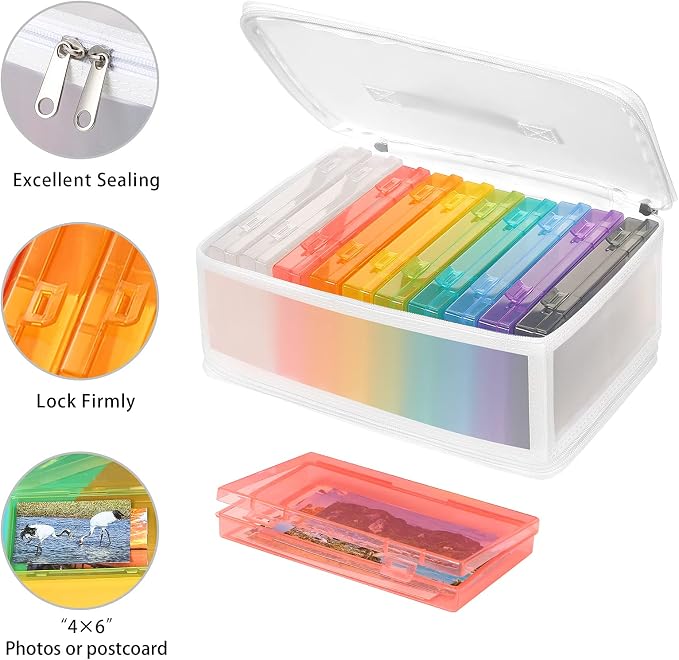 Gbivbe Photo Storage Case - 4x6 Size, Large Box Holds 1000 Photos, Card Storage, Handle Puzzle Cards Seed Packets, 9 Colors
