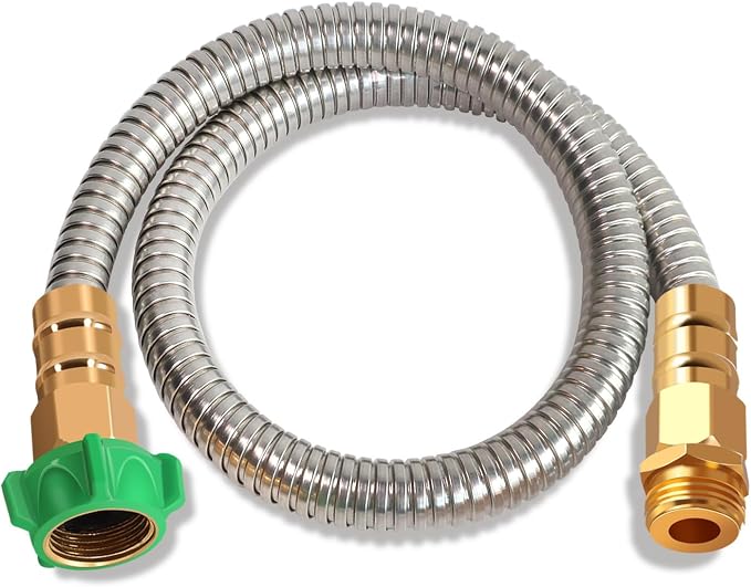 Metal Short Garden Hose 2 ft, Flexible Stainless Steel Garden Hose 2 ft Lightweight Water Hose with Brass Fittings (2 Feet)