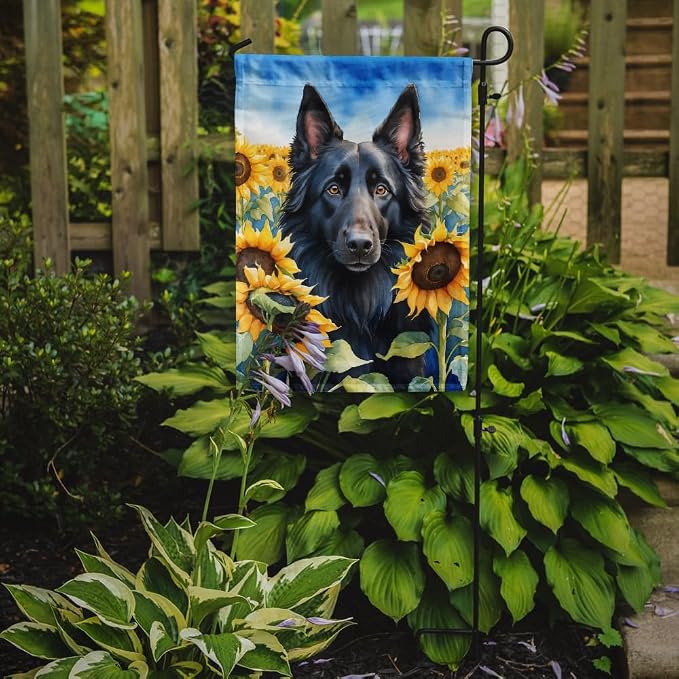 Caroline's Treasures DAC6023GF Belgian Sheepdog in Sunflowers Garden Flag Mailbox Flag Decorative Yard Flag Banner Outside Patio Artwork Yard Flower Beds, Garden Size, Multicolor