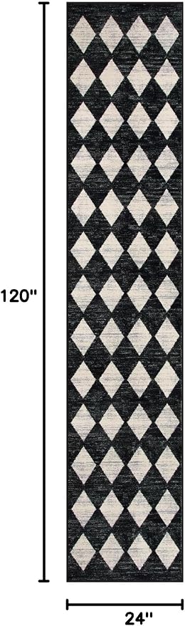Lahome Zelie Checkered Washable Rug Runners for Hallways Non Slip,2x10 Black Kitchen Bathroom Runner Rug,Trellis Low Pile Indoor Carpet Runner for Bedroom Entryway Foyer(2'x10',Black)