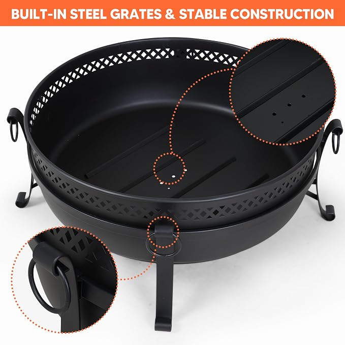 SUNCREAT Outdoor Patio Fire Pit with Mesh Spark Screen, 40" Portable Fire Pit for Camping, Outside, Black