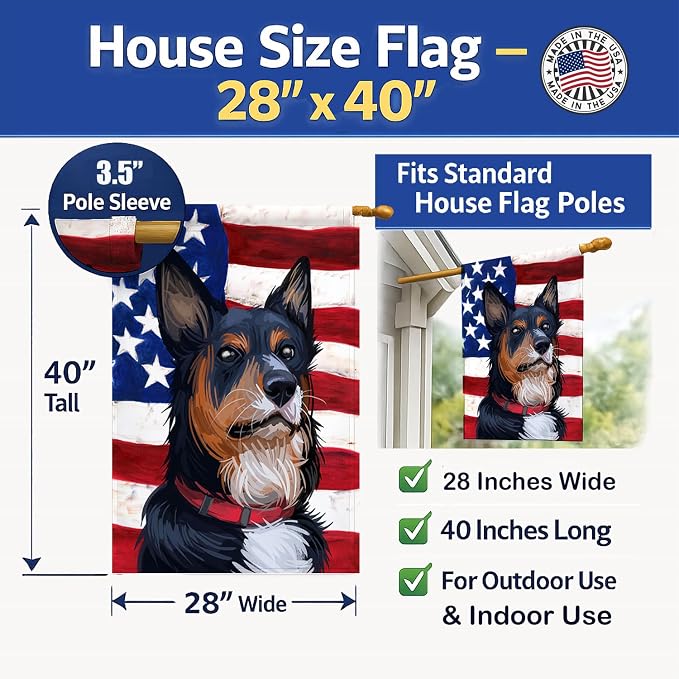 Caroline's Treasures CK6752CHF Welsh Sheepdog American Flag House Flag Large Porch Sleeve Pole Decorative Outside Yard Banner Artwork Wall Hanging, Polyester, House Size, Multicolor
