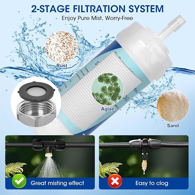 75FT Misters for Outside Patio – Outdoor Misting Cooling System with 20 Brass Nozzles, 3/4" Adapter & Water Filter, Upgraded Pre-Assembled, Large Area Cooling for Garden, Patio, Pool, Backyard