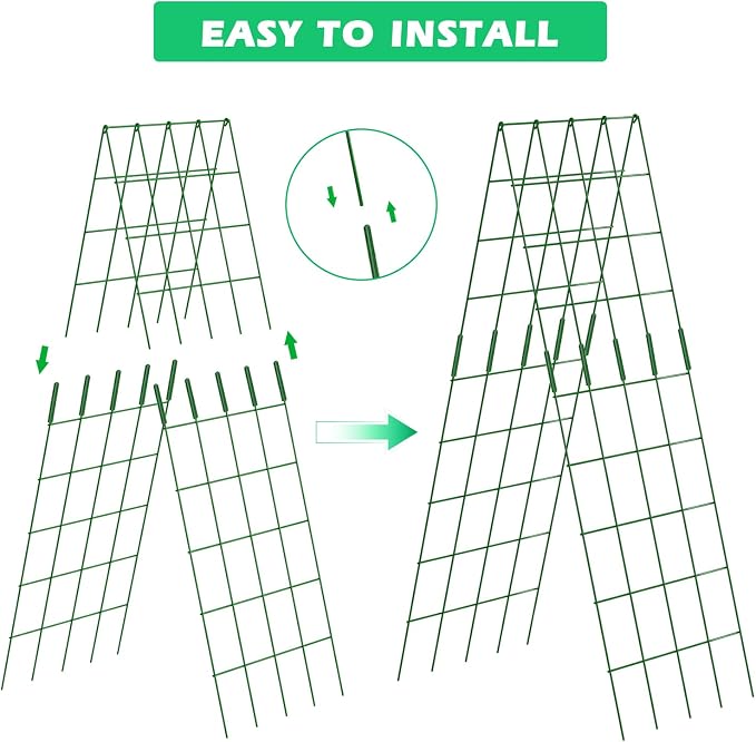 DoCred Cucumber Trellis, 59" High 2 Pack Foldable A Frame Trellis for Raised Bed Climbing Plants, Vegetables, Includes Plant Support Clips, Twist Ties, Plastic Ties- Made from PVC-Coated Steel