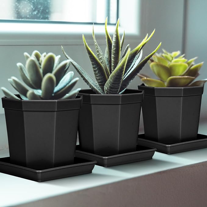 LWALRS Square Plant Saucer 20 22 Inch 3 Pack, Extra Large Plant Saucer, Deep Plant Trays for Pots, Duty Plastic Plant Water Tray, Planters for Indoors and Outdoors Plants (20 inch Black)