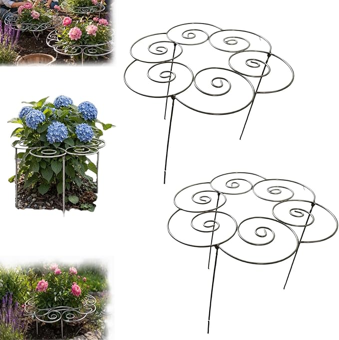 Metal Plant Support Ring for Garden, 2026 New Peony Cage Stand, Indoor Pots, Flower Hoop, Decorative Grow Through Rings, Heavy-Duty Flower Support Frame, Outdoor Orchid Clip (M*2PCS)
