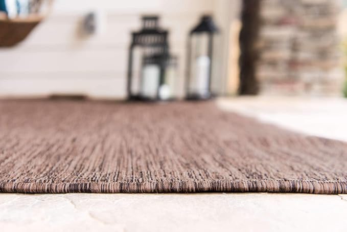 Unique Loom Collection Casual Transitional Solid Heathered Indoor/Outdoor Flatweave Area Rug (7' 1" x 10' Rectangle, Light Brown/Ivory)