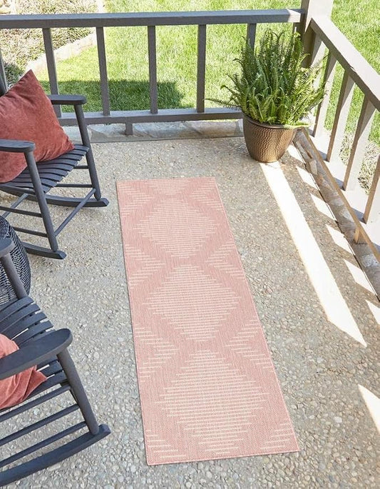 Unique Loom Outdoor Modern Collection Area Rug - Tambor (3' 3" x 12' Runner, Pink/ Ivory)