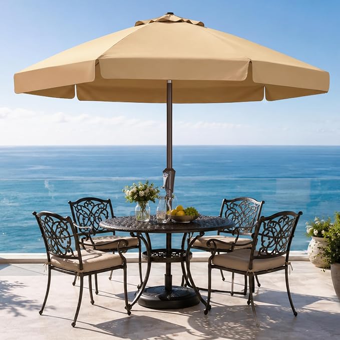 ABCCANOPY 7.5ft Scalloped Patio Umbrella, Outdoor Table Umbrella with Tilt and Crank, Fiberglass Ribs Deck Umbrella for Patio, Pool, Garden, Picnic (Tan)