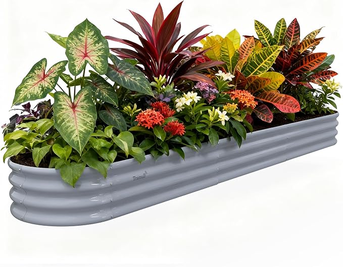 12x2x1 ft Raised Garden Bed, 12" Tall Galvanized Metal Raised Beds for Gardening Kit, Large Above Ground Planters Boxes for Outdoor Plants Vegetables, Flowers, Herbs, Fruits, Rust Resistant, Grey