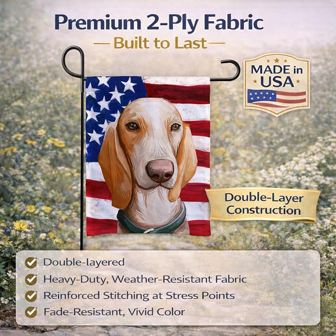 Caroline's Treasures CK6658GF Porcelaine Dog American Flag Garden Flag Mailbox Flag Decorative Yard Flag Banner Outside Patio Artwork Yard Flower Beds, Garden Size, Multicolor