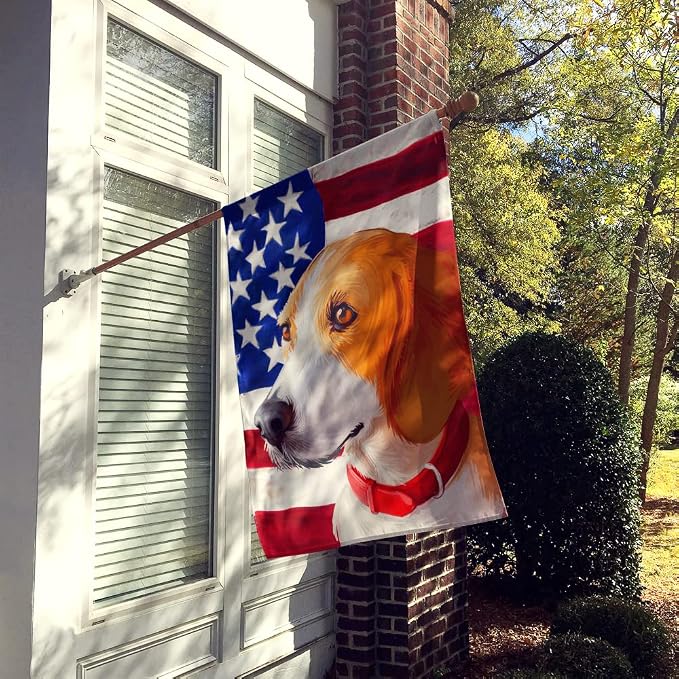 Caroline's Treasures CK6558CHF Harrier Dog American Flag House Flag Large Porch Sleeve Pole Decorative Outside Yard Banner Artwork Wall Hanging, Polyester, House Size, Multicolor