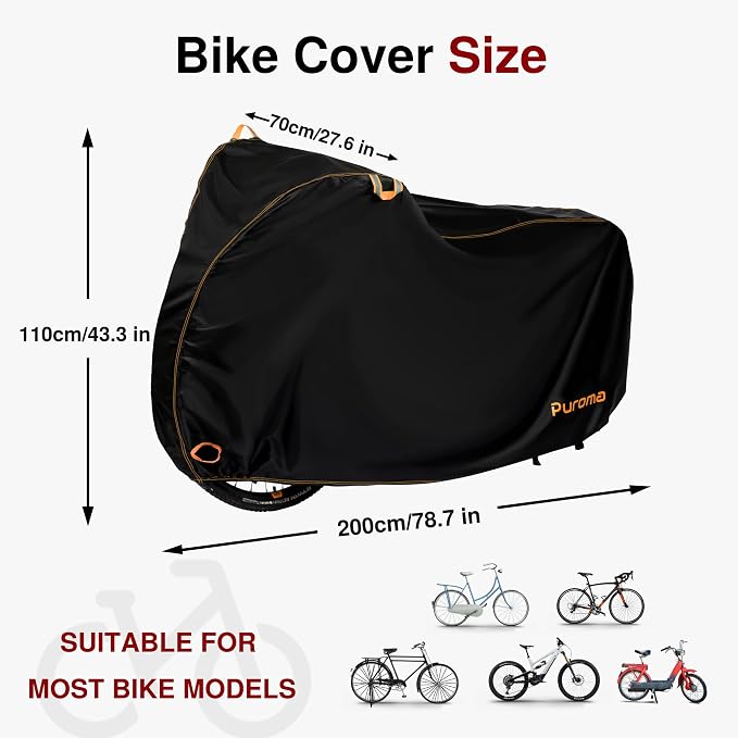 Puroma Bike Cover for 1/2/3 Bikes, 210D Waterproof Outdoor Storage Bicycle Covers Rain Sun UV Dust Wind Proof with Lock Hole for Mountain Road Electric Bike