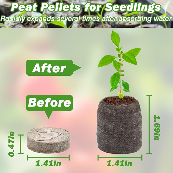 ZeeDix 200 Pcs 36mm Peat Pellets for Seed Starting, Compressed Seed Starter Soil Pods for Vegetables, Herbs & Flowers - Indoor Outdoor Gardening, Ready for Transplanting