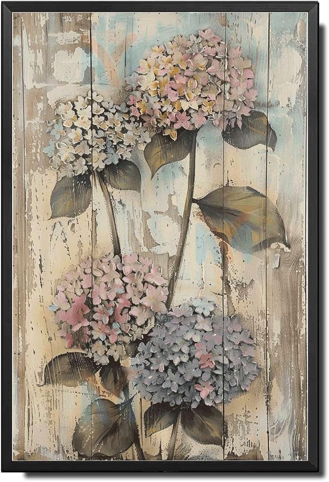 Metal Sign Tin Sign Vintage Wall Art Shabby Chic Hydrangea Tin Sign for Opulent Nature Art Vintage Wall Displays and Distressed Wood P Greenhouse Decor for Bar 12×16 Inches with Metal Frame