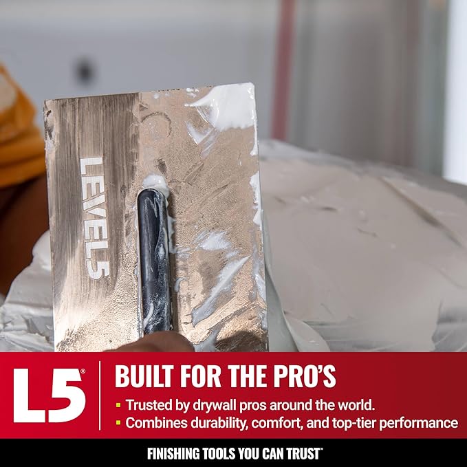 LEVEL5 16" x 4.75" 0.7 MM Flat Drywall Trowel | Triple-Hardened Stainless Steel, High-Impact Handle | Sheetrock Gyprock Wall-Board Plasterboard | 4-963