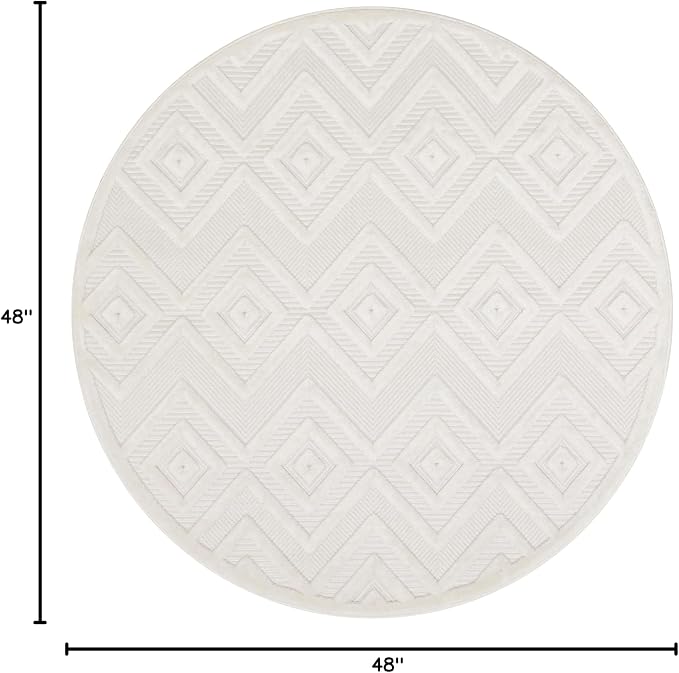 Nourison Home Versatile Ivory White 4' x Round Area Rug - Easy Clean, Non Shedding, Bed Room, Living Room, Dining Room, Kitchen (4' x Round)