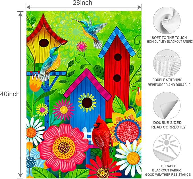 Welcome Lighted birds house large garden flags 28X40 double sided solar | lawn home spring decoration,Vibrant colors, soft polyester