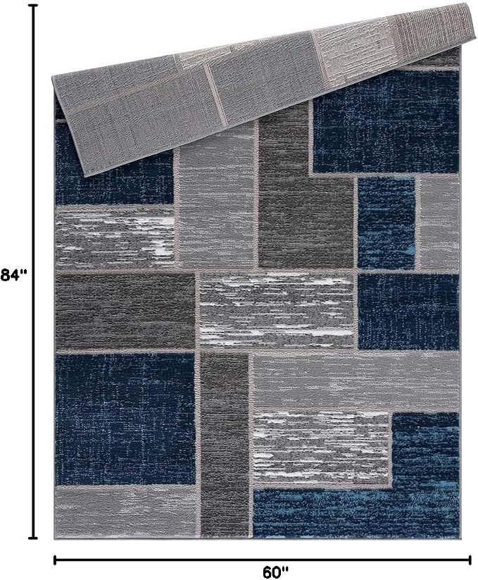 L'Baiet Verena Geometric Area Rug Blue Grey 5' x 7' Medium Area Rugs Carpet for Living Room, Bedroom, Dining Table, Office, Hallway, Foyer | Neutral Colorful Modern Abstract Home Decor