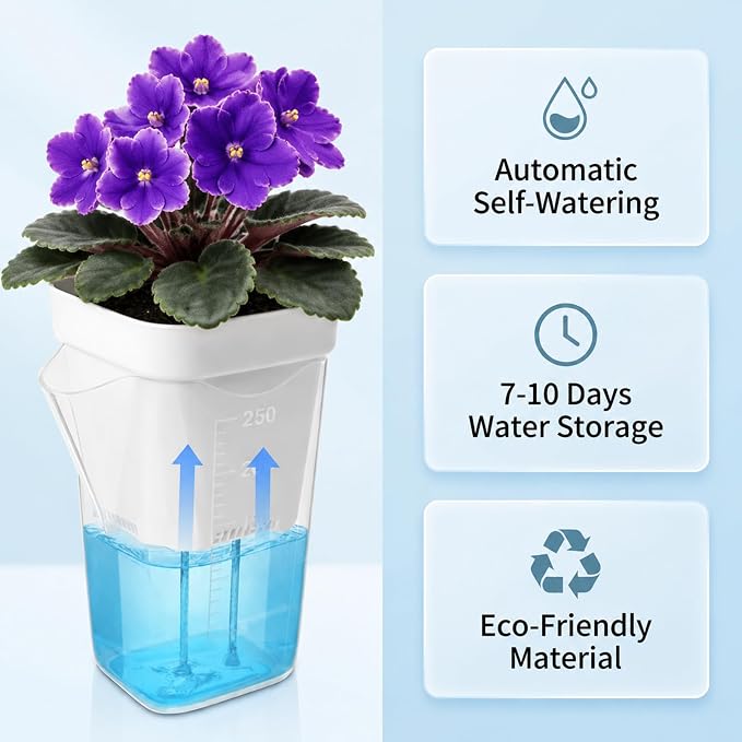 10 Pack 2.5" Self Watering Pots for Indoor Plants with Anti-Tip Tray & Reservoir Refill Bottle, Seed Starter Kit for Seedlings, Cuttings, Succulents, Herbs