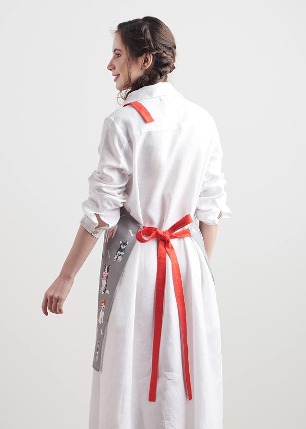Maison d' Hermine Aprons for women with Pocket 100% Cotton (27.50"x31.50") | Adjustable Neck Strap & long ties Apron Men Chef Wedding Cooking Gardening Server Maid
