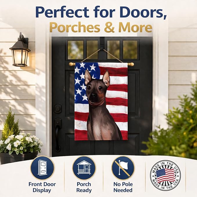 Caroline's Treasures CK6400CHF American Hairless Terrier American Flag House Flag Large Porch Sleeve Pole Decorative Outside Yard Banner Artwork Wall Hanging, Polyester, House Size, Multicolor