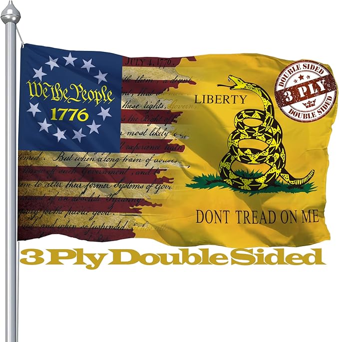 Double Sided Don't Tread On Me Flag 3x5 Ft, Gadsden Dont Tread On Me Flags Banner, 3 Ply USA American Rattlesnake Garden Flag Outdoor With UV Fade Proof