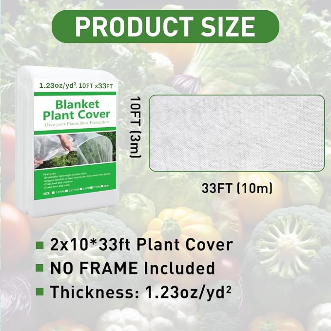 2 Pack Plant Covers Freeze & Sun Protection,10ft x 33ft Frost Cloth Plant Cover Blanket for Outdoor Plants Winter or Floating Row Covers Freeze Protection Garden Covers for Vegetables Insect