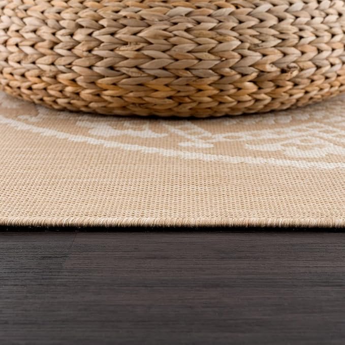 CAMILSON Outdoor Rug 10x14 Modern Area Rugs for Large Indoor and Outdoor Patios and Porches - Washable, Non-Shedding, Easy-to-Clean Outside Carpet (10 x 14, Medallion - Beige/White)