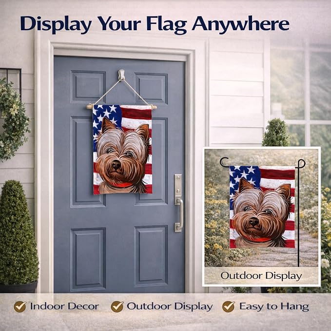 Caroline's Treasures CK6760GF Yorkshire Terrier American Flag Garden Flag Mailbox Flag Decorative Yard Flag Banner Outside Patio Artwork Yard Flower Beds, Garden Size, Multicolor