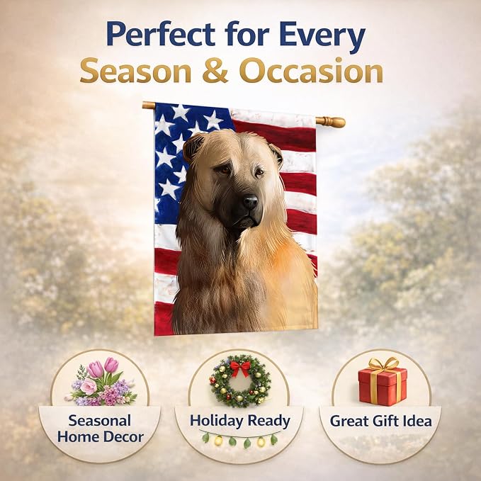 Caroline's Treasures CK6384CHF Afghan Shepherd American Flag House Flag Large Porch Sleeve Pole Decorative Outside Yard Banner Artwork Wall Hanging, Polyester, House Size, Multicolor