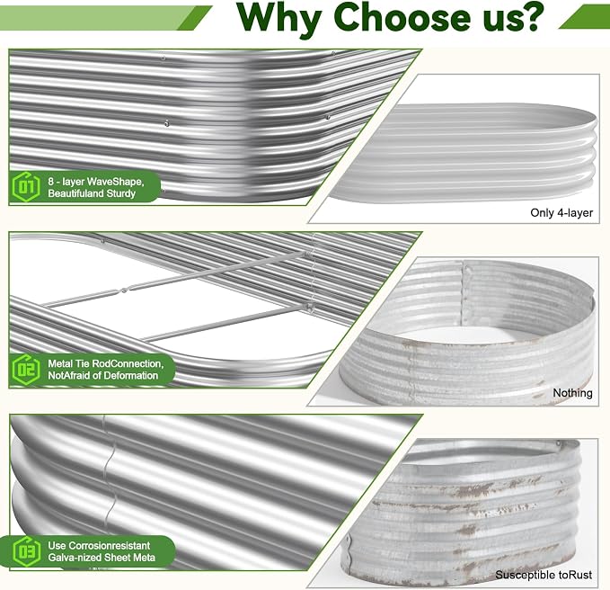 4 Pack 6x3FT Corrugated Galvanized Steel Raised Garden Bed Outdoor, Metal Above Ground Garden Bed for Vegetables and Flowers, Raised Beds for Gardening