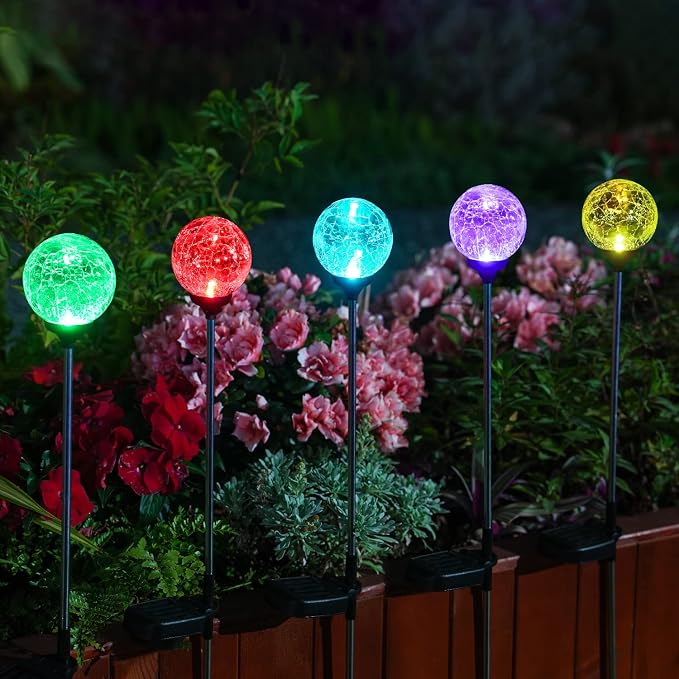 OxyLED Solar Globe Lights Outdoor 4 Pack Garden Stake Lights Waterproof Cracked Crystal LED Color Changing Solar Pathway Lighting Auto On/Off for Landscape Patio Yard Christmas Decoration