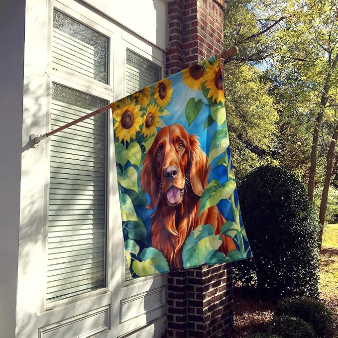Caroline's Treasures DAC6098CHF Irish Setter in Sunflowers House Flag Large Porch Sleeve Pole Decorative Outside Yard Banner Artwork Wall Hanging, Polyester, House Size, Multicolor