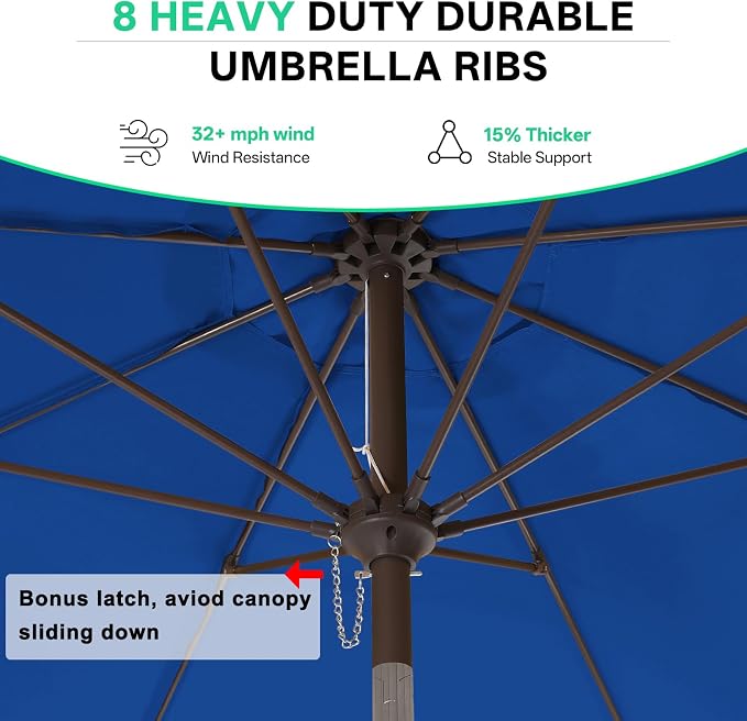 ABCCANOPY 10ft Scalloped Patio Umbrella, Outdoor Table Umbrella with Tilt and Crank, Fiberglass Ribs Deck Umbrella for Patio, Pool, Garden, Picnic (Blue)