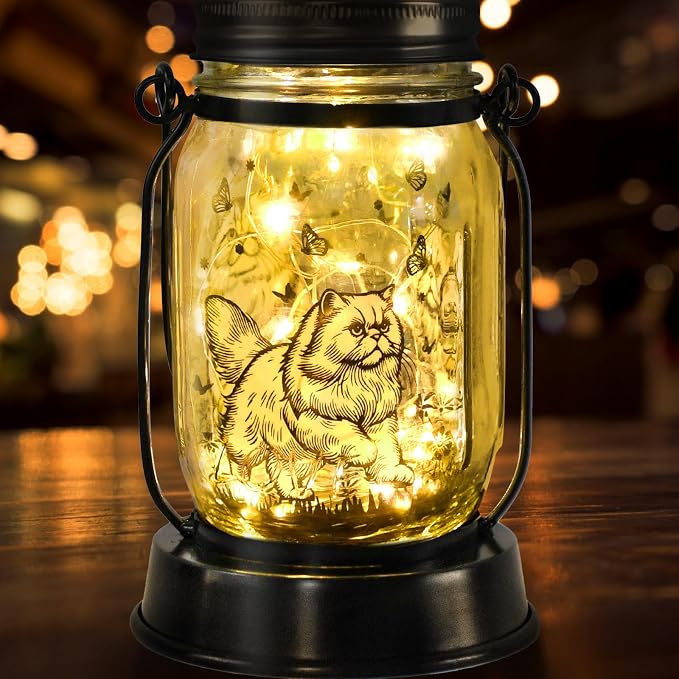 Persian Cat Gifts for Women/Men Persian Cat Solar Lanterns Gifts for Grandma Women Mom Sister, Pet Lovers Lantern Pet loss Memorial Light Solar Garden Decoration Outside for Yard, Patio,Backyard,Porch