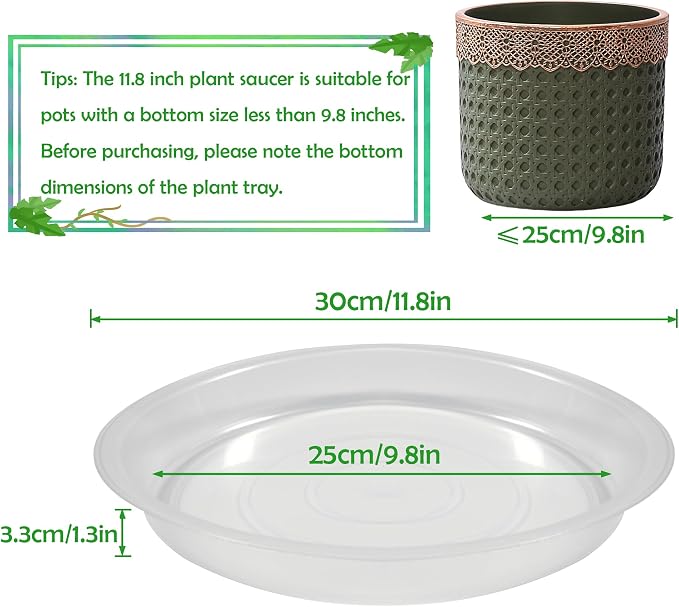12 Pack 12 Inch Round Plant Saucers for Less 10 Inch Pot Indoors Outdoors Plant Trays for Pots Planter Saucer Plastic Drip Tray Planter Water Tray(Clear, 12"(12pcs))