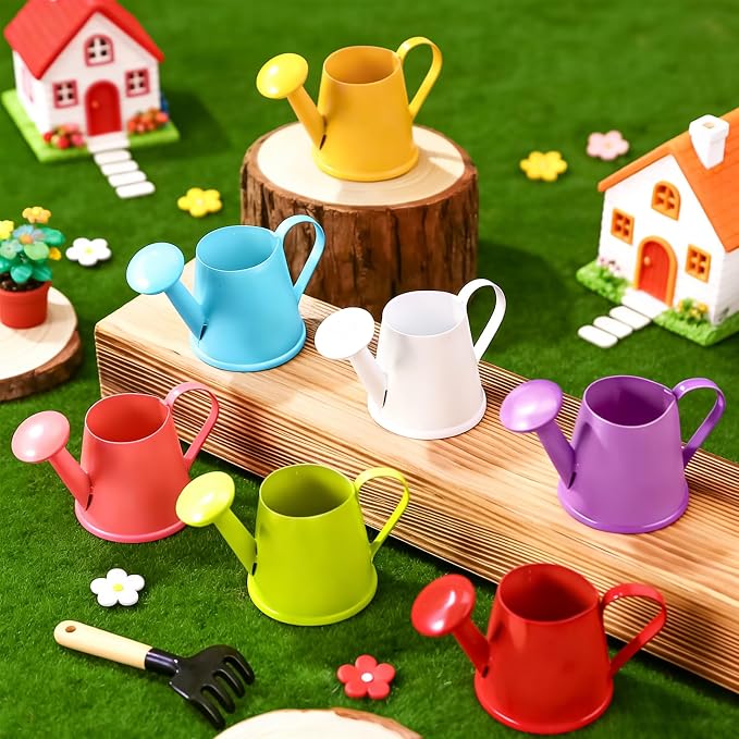 14 Pcs Mini Watering Can Miniature Color Watering Pot Garden Water Can Mini Kettle for House Crafts Party Favors - Rustic Galvanized Jug Vase, House Decor & Gardening Accessories for Flowers