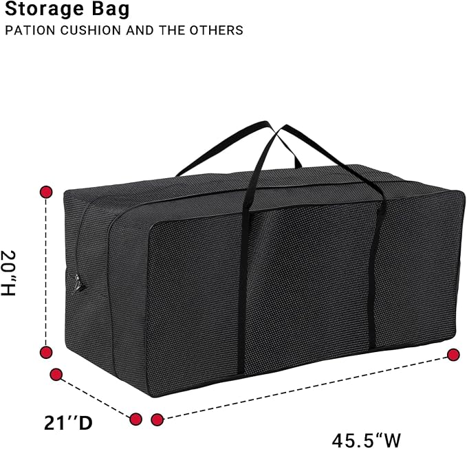 Turtle Life Cushion Storage Bag, Outdoor Patio Heavy Duty Upgrade Adjustable Storage Bag with Zipper and Handle, Black, Width Could Enlarged 8inch
