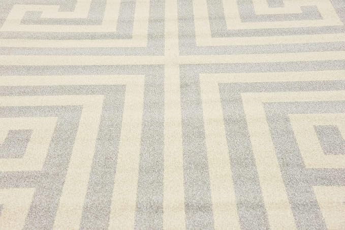 Unique Loom Athens Collection Classic Geometric Modern Border Design Area Rug (7' 0 x 10' 0 Rectangular, Gray/ Beige)
