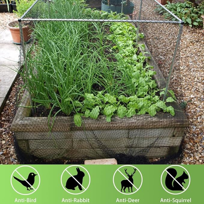 Bird Netting 15x15 Ft, 1/2In Mesh Heavy Duty Garden Netting Pest Barrier for Plants, Fruit Trees, Vegetables, Extra Strong Woven Mesh Netting, Animal Fencing Against Birds, Deer, Poultry