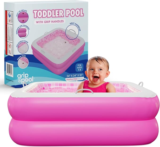 Grip A Pool Inflatable Baby Pool (Pink) with Pump Bundle