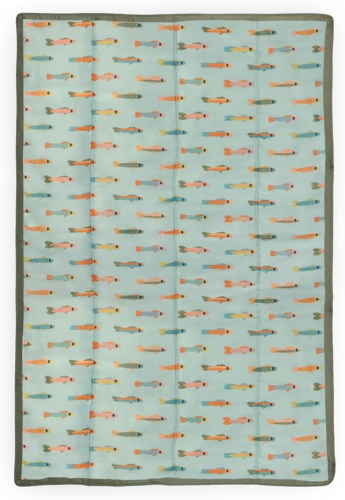 Little Unicorn 5'x7' Outdoor Family Picnic & Beach Blanket | Durable & Water-Resistant Fabric | Compact Fold & Easily Wipes Clean | Zipper Pocket (Minnow Pond)